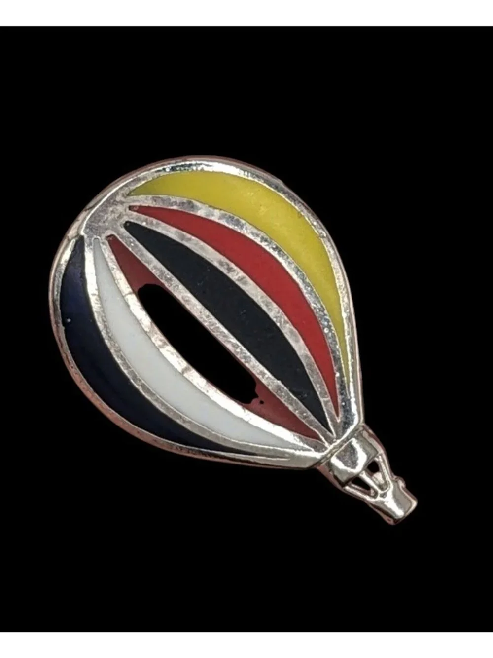 Retro Vintage Hot Air Balloon Lapel Pin Multicolor Enamel Silver Tone Travel Bro
